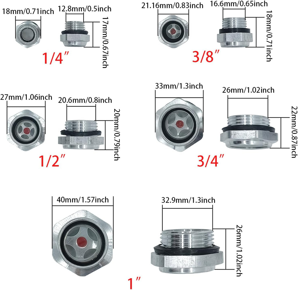 5 Pack Oil Sight Glass Stainless Steel Threaded Liquid Level Indicator
