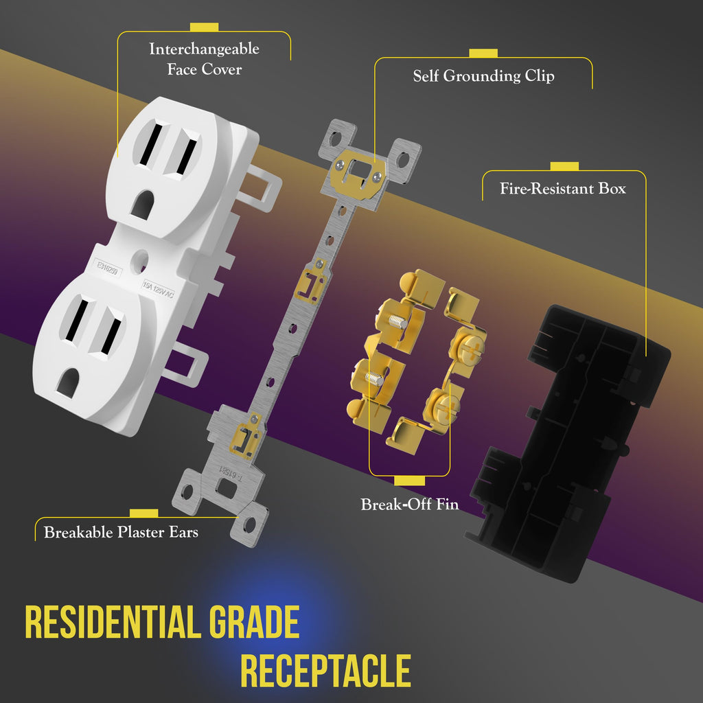 ENERLITES 10 Pack Duplex Wall Outlet, 15 Amp Electrical Receptacle, White