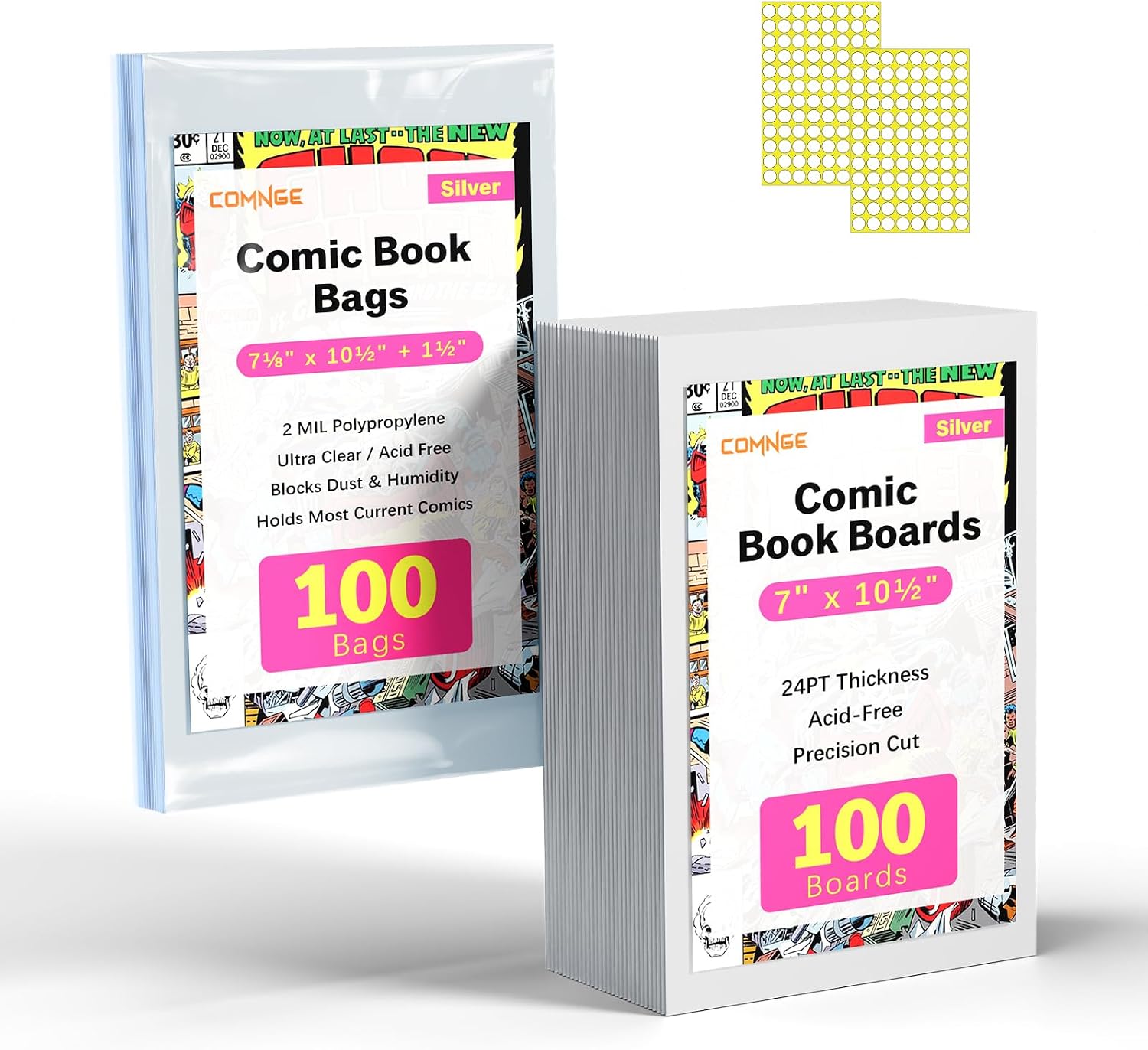 100ct Silver Comic Bags and Boards - Reusable Clear Sleeves & 24PT Boards | Protect Vintage Comics from Scratches