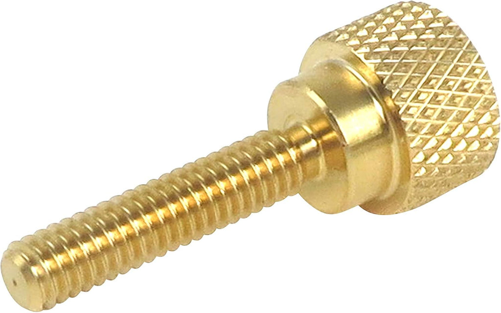 10 Pack 8-32 x 3/4 Inch Threads Solid Brass Diamond Knurled Thumb Screws Knobs with Straight Shoulders Right-Hand Threads SAE Flat Tip Uncoated (8-32 x 3/4 inch Long Threads)
