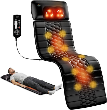 Shiatsu Full Body Massage Mat with Heat, Detachable Massager Pad, 10 Vibrating Motors, Deep Tissue Pain Relief for