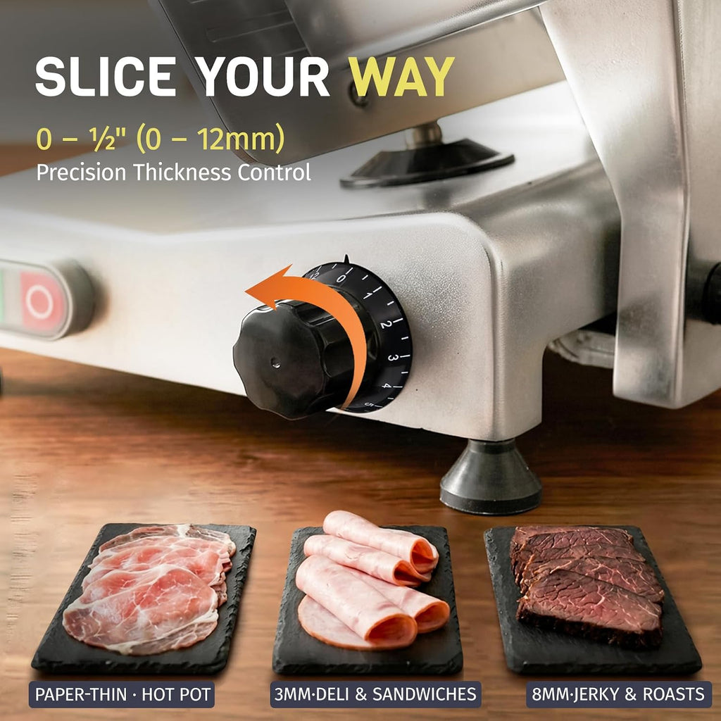 Commercial Meat Slicer 320W, 10" Blade, 1-12mm Adjustable, NSF Certified