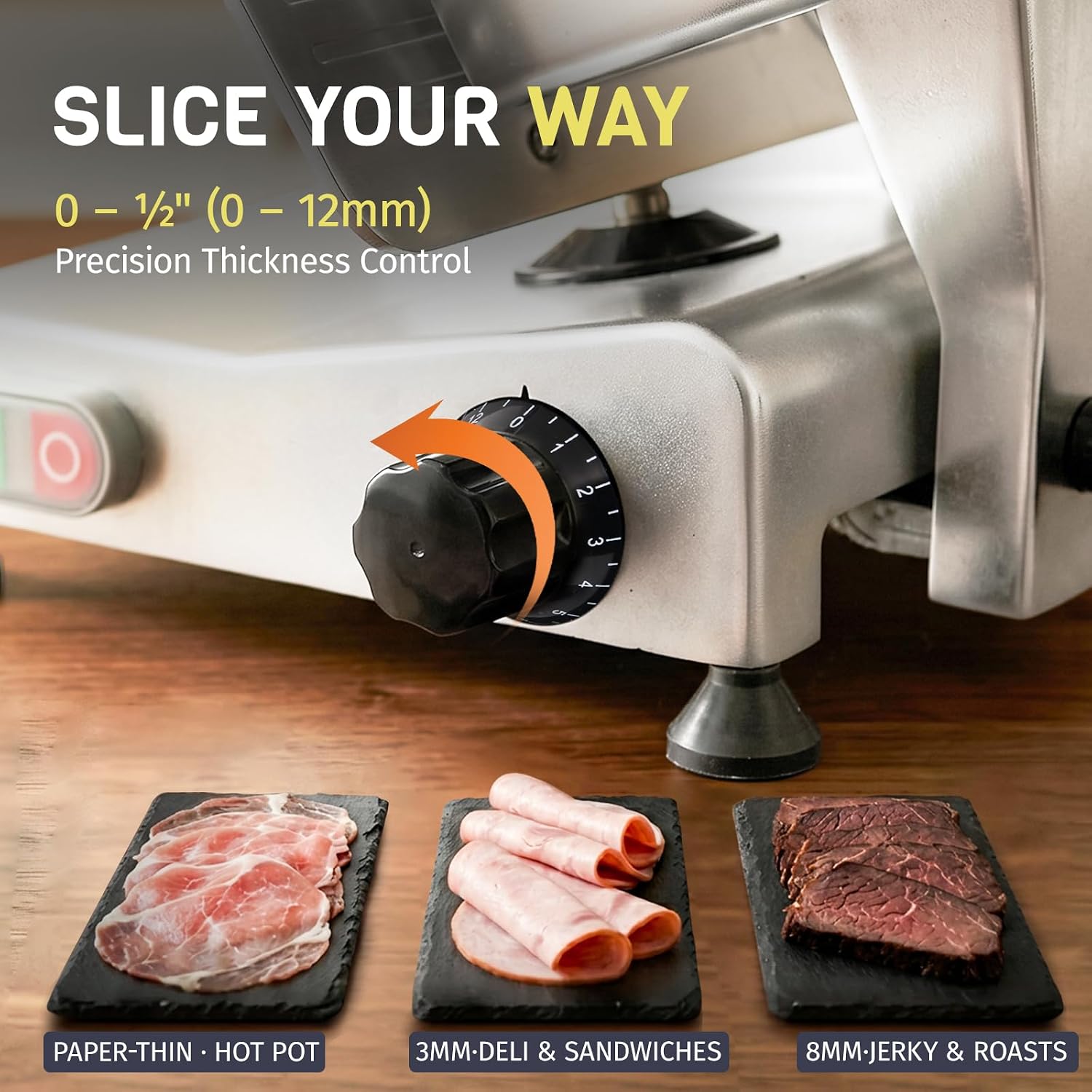 Commercial Meat Slicer 320W, 10" Blade, 1-12mm Adjustable, NSF Certified