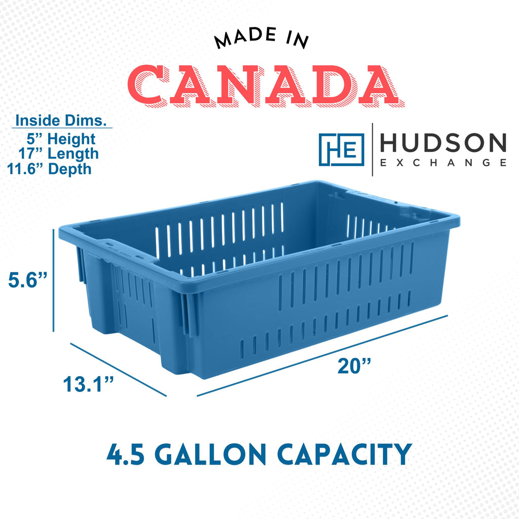 Hudson Exchange 20 x 13 x 5.6" (4 Pack, 4.5 Gallon) Agricultural Nest and Stack Vented Crate Handled Storage