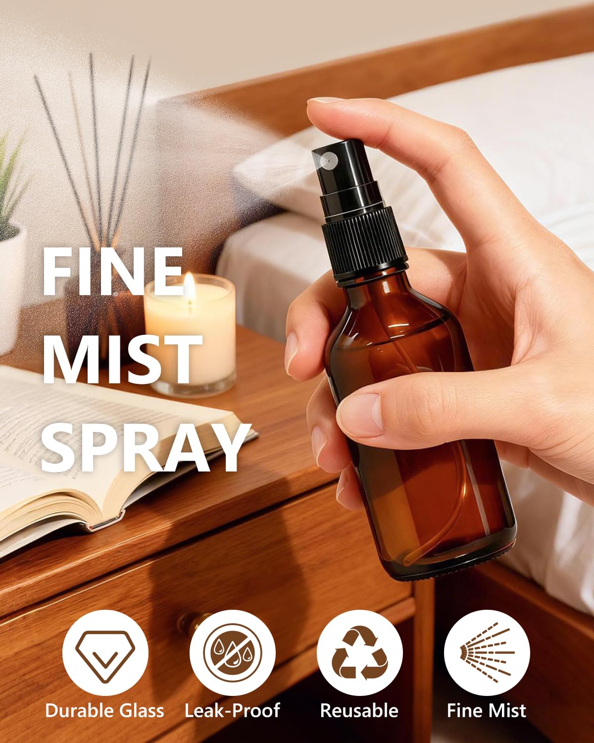 36 Pack 2oz Mini Amber Glass Spray Bottles for Essential Oils