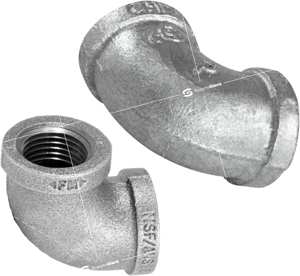 SUPPLYGIANT GMNL0012-10, 1/2 Inch 90 Degree Elbow, Malleable Iron Threaded Pipe Fitting, Galvanized (Pack Of 10)