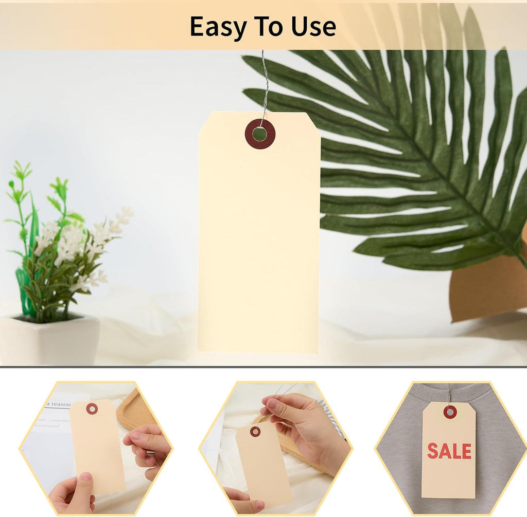 Brown Shipping Tags with Wire, 500 Pcs, 4.72x2.36 Inches