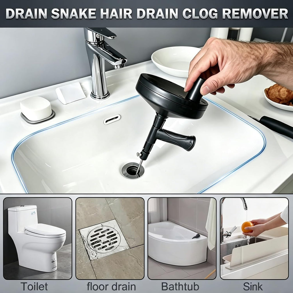 33 Ft Drain Auger Flexible Plumbing Snake Pipe Clog Remover Tool | Flexible steel cable clears hair & grease clogs
