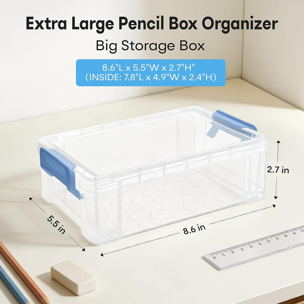 Large Plastic Clear Hart Pencil Box Case For Crayons, Markers, Art Supplies