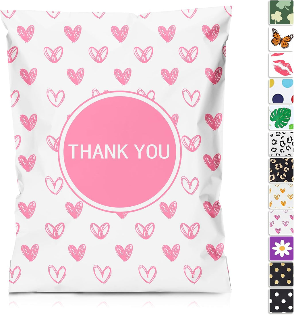 10x13 Boutique Poly Mailers 100 Pack, Pink Hearts Design