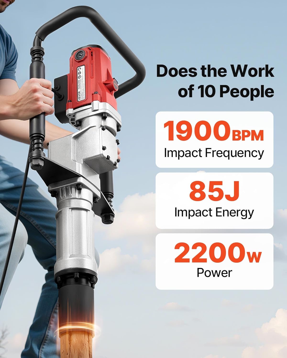 Electric T Post Driver, 2200W Handheld Powerful Post Pounder, with 2.17 in/55mm, 2.76 in/70mm Sleeves