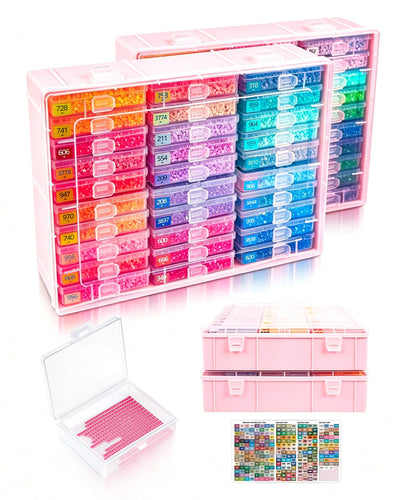 Diamond Art Trays with Lids, 60PCS Diamond Painting Storage, Pink