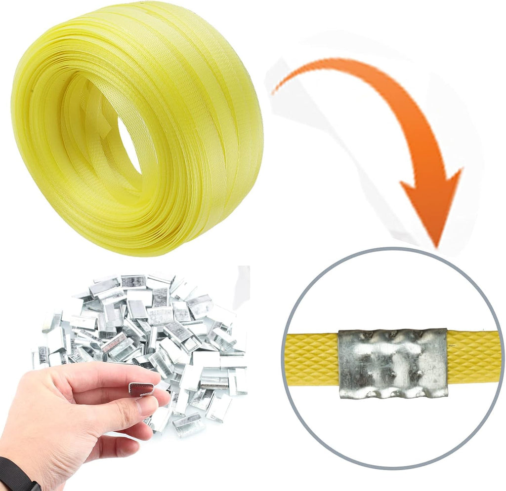 Poly Strap, Polypropylene Strapping, 320' Length, 100 pcs Clips
