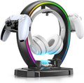 RGB Headphone & Controller Stand with 9 Light Modes - Foldable Controller Hanger for Desk - Earphone Stand with Cable