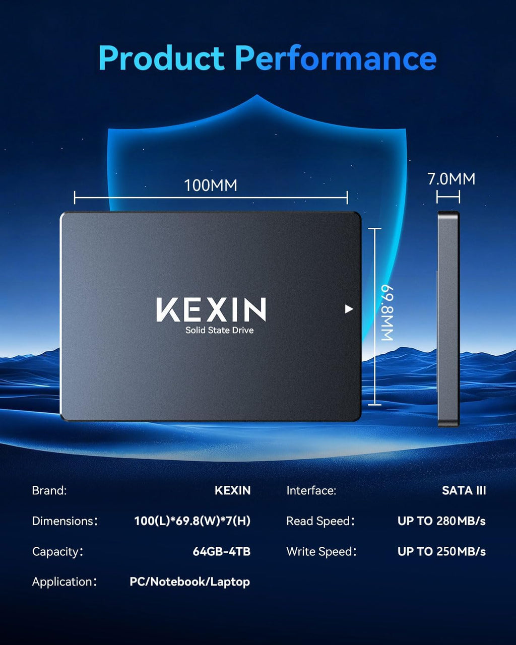 64GB SATA III Internal SSD 2.5" Internal Solid State Drive 64G up to 280MB/s SATA 3.0 Internal Drive 3D NAND Flash