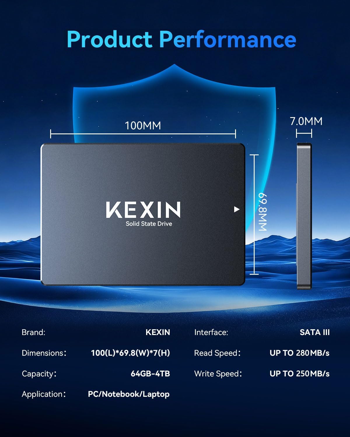 64GB SATA III Internal SSD 2.5" Internal Solid State Drive 64G up to 280MB/s SATA 3.0 Internal Drive 3D NAND Flash