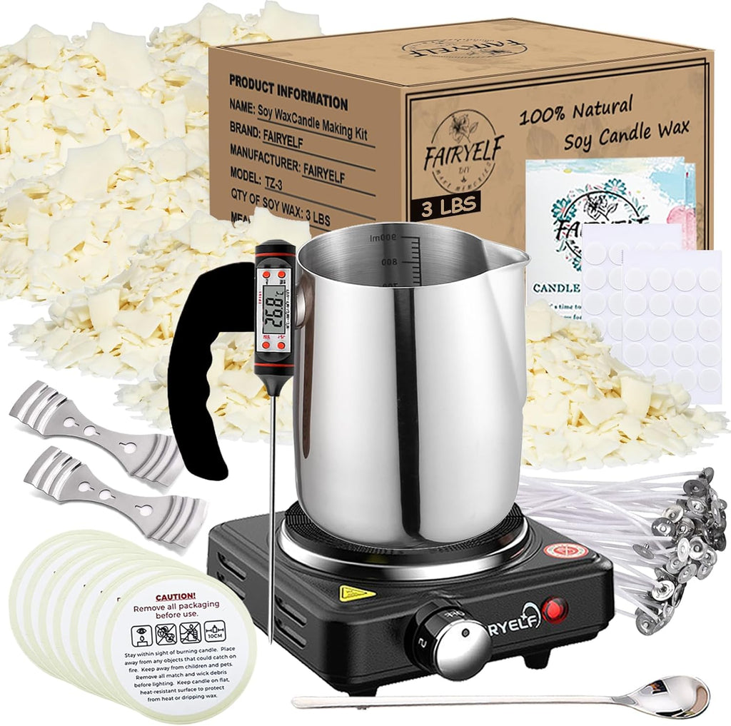 3lbs Soy Wax Candle Making Kit for Adults, DIY Craft Supplies Set | Natural Candle Wax Flakes, Electric Wax Melting