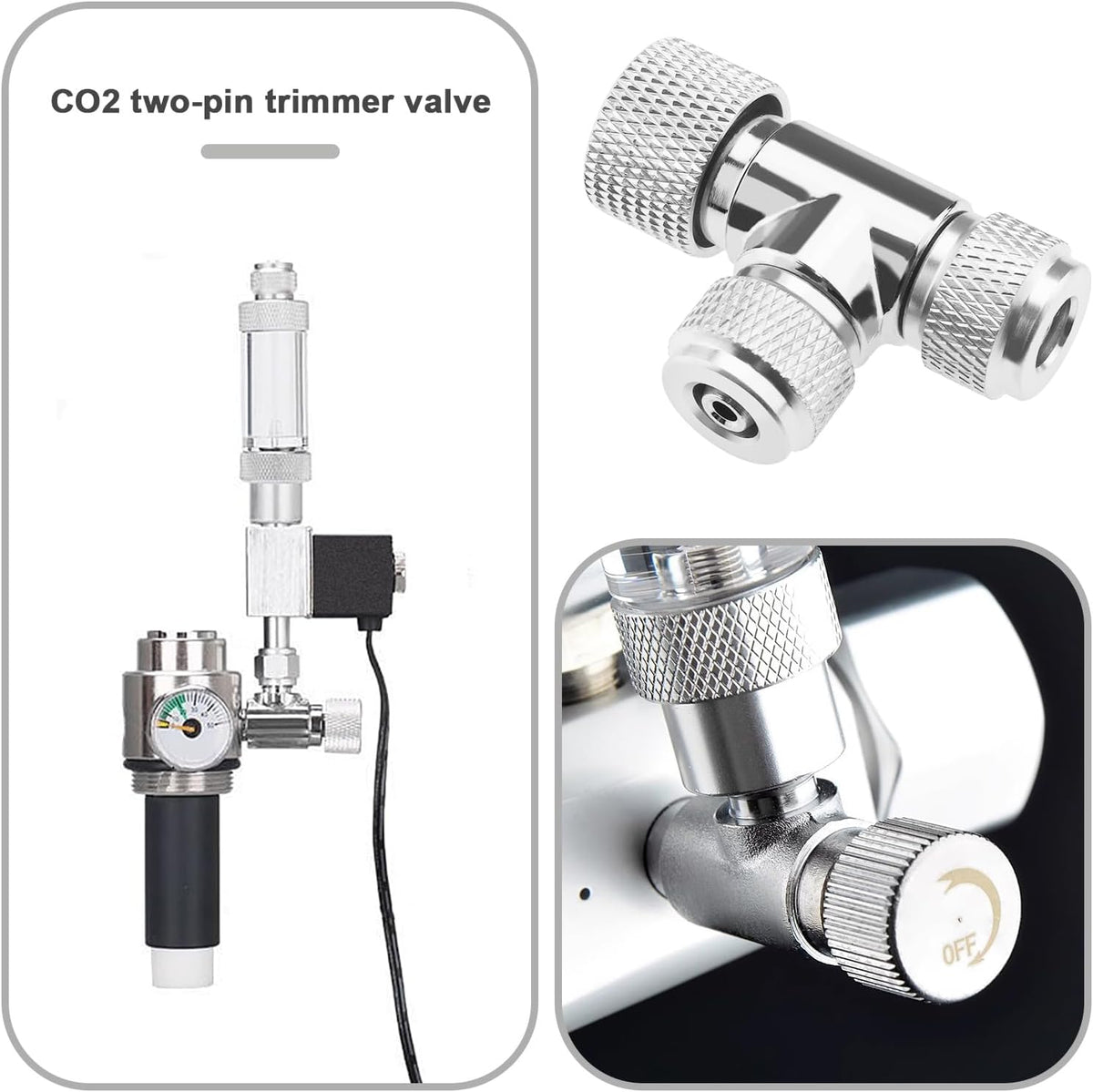 Create idea CO2 Dual-Head Needle Valve Carbon Dioxide Double-Ended Needle Trimmer Valve CO2 Bubble Counter Fish Tanks Accessory Compatible with Aquarium Systems, Silver