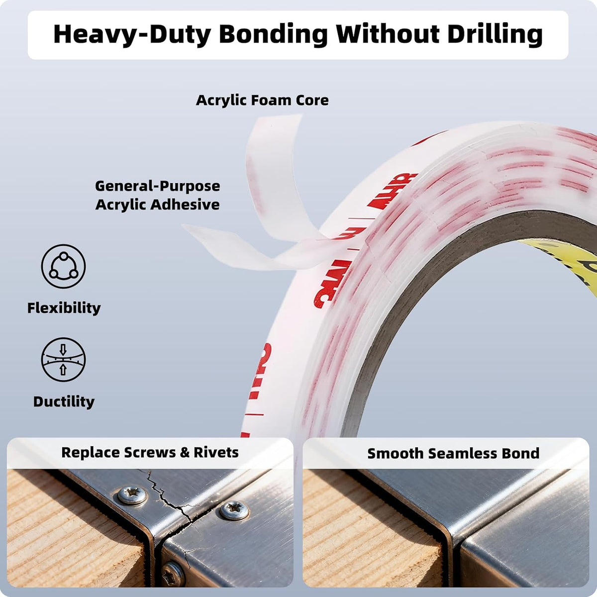 3M Double Sided Tape 1/4''x15.4Ft, White 4950 0.043in Thick Heavy Duty