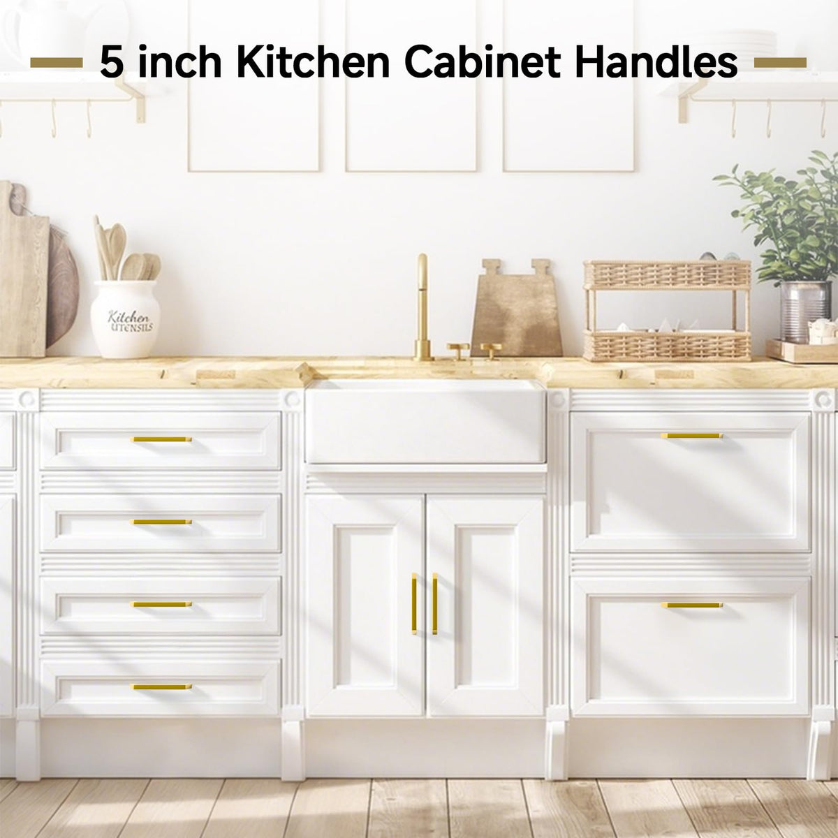 30 Pack 5 Inch Brushed Brass Cabinet Handles Gold Cabinet Pulls, Stainless Steel Kitchen Drawer Pulls Square Pulls