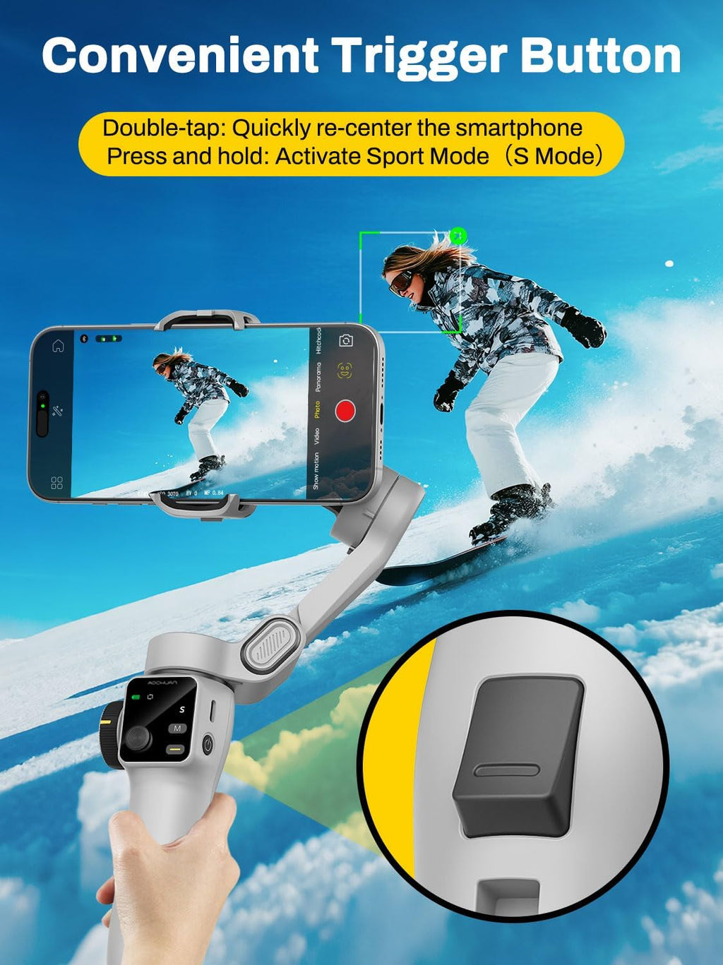 Smartphone Gimbal Stabilizer for iPhone & Android, 3-Axis Phone Gimbal with Bluetooth Remote Control, Built-in 7.8”