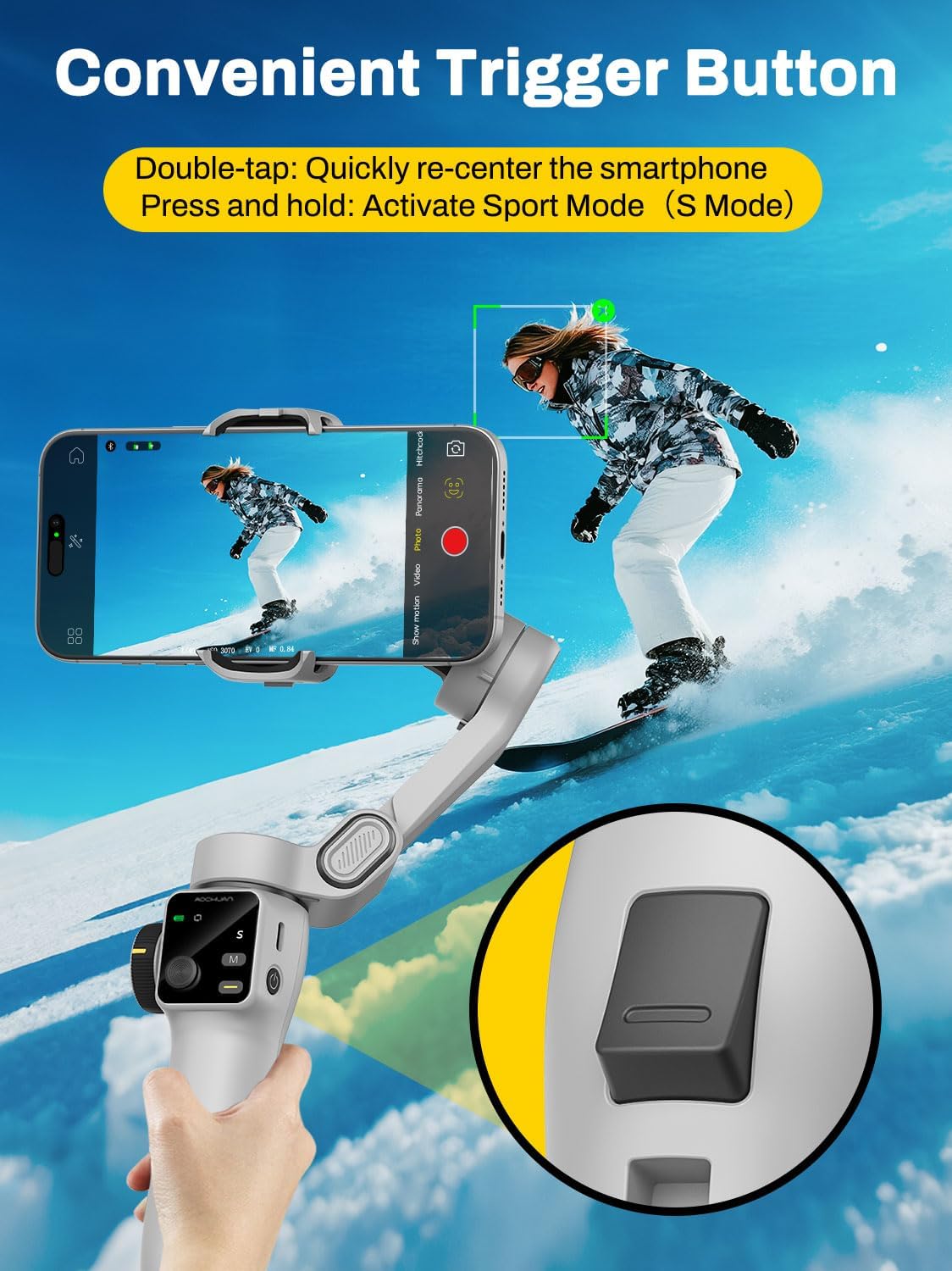 Smartphone Gimbal Stabilizer for iPhone & Android, 3-Axis Phone Gimbal with Bluetooth Remote Control, Built-in 7.8”