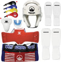 Martial Arts Taekwondo Sparring Gear Equipment Set Headgear Cloth Shin Instep Arm Chest Mouthguard Bag