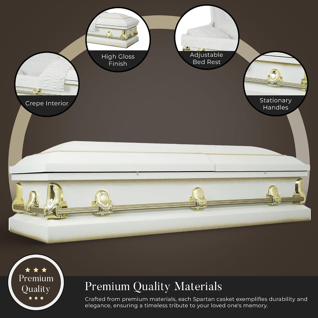 Spartan Collection Funeral Casket White w/White Interior