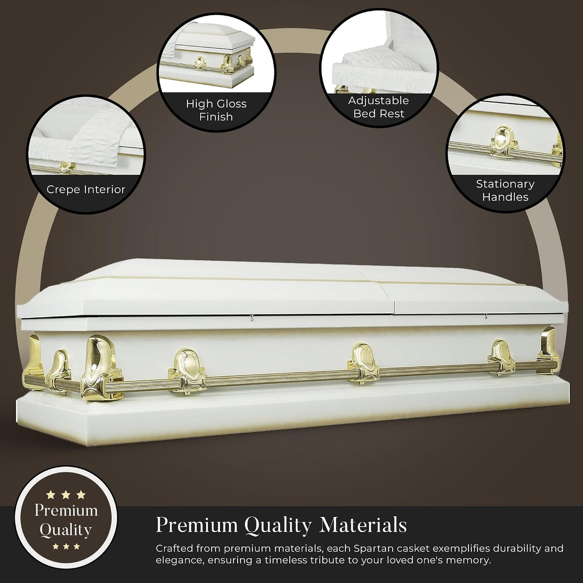Spartan Collection Funeral Casket White w/White Interior