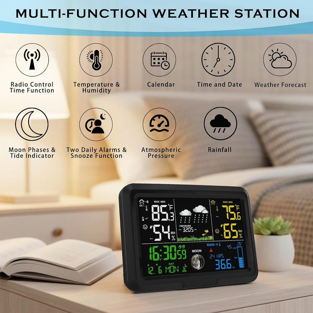 Digital Wireless Rain Gauge Outdoor, Home Weather Station Wireless Indoor Outdoor with Self-Emptying Rain Gauge
