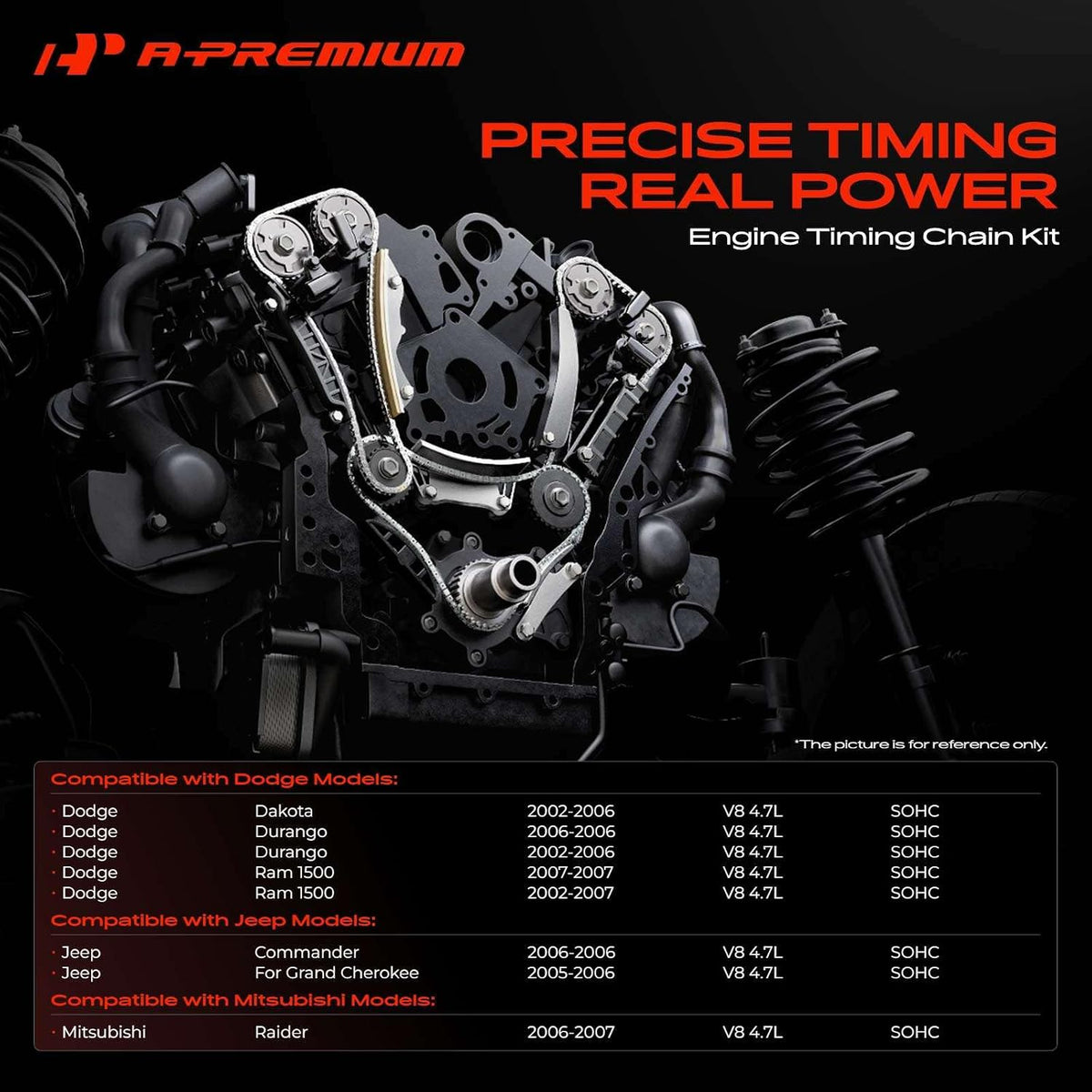 A-Premium 16PCS Engine Timing Chain Kit w/Tensioner & Sprocket SOHC 4.7L