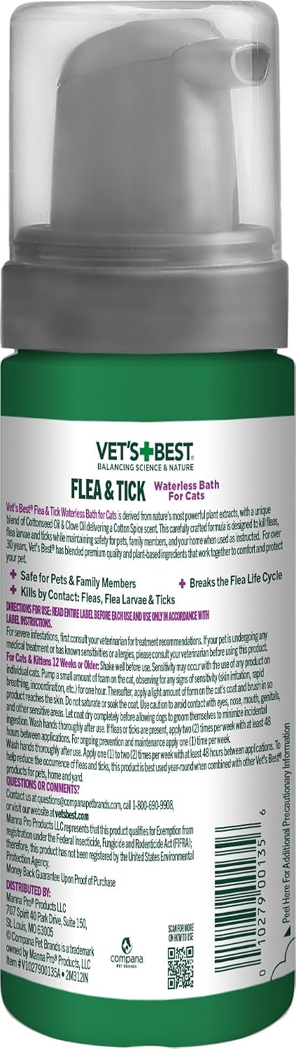 Waterless Flea & Tick Bath for Cats, Plant-Based, 5 oz
