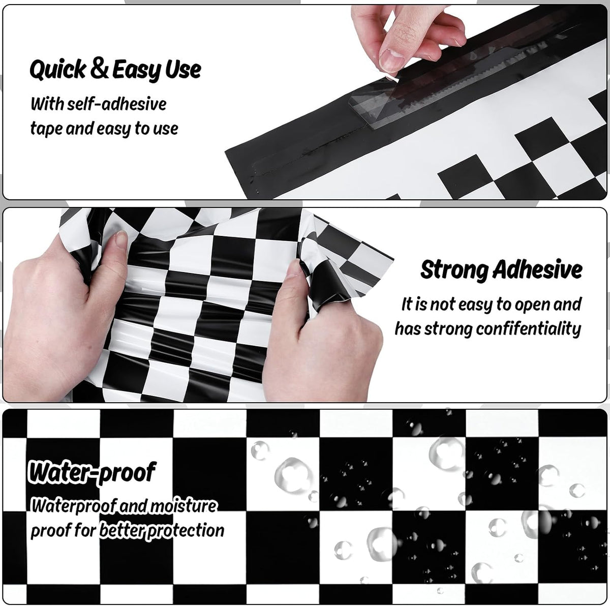 100Pcs 10 x 13in Checkered Poly Mailers Classic Black and White Plaid Packing Bags with Self-Sealing Decorative Gift