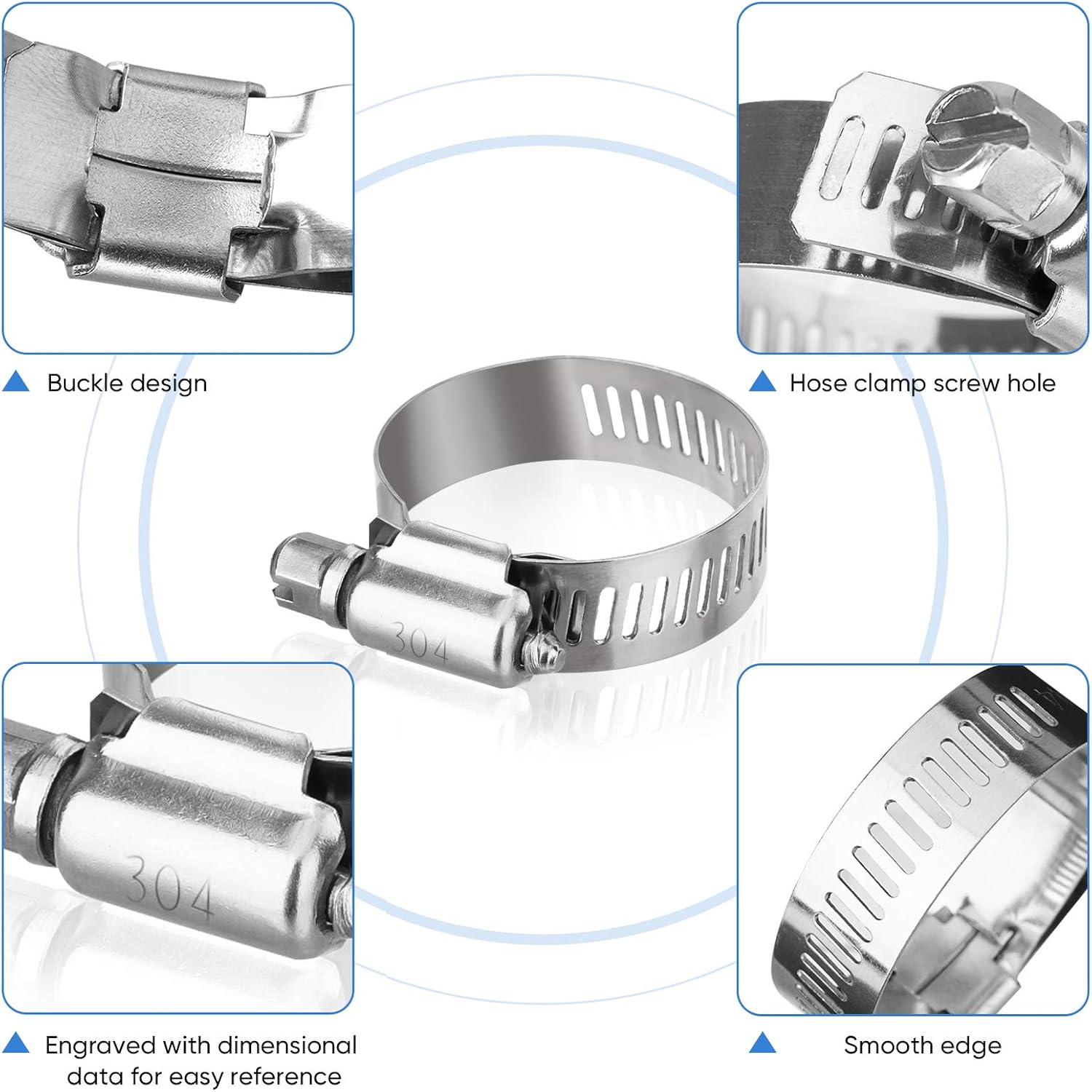 40PCS Hose Clamp Set - 1/4''–1-1/8'' 304 Stainless Steel Worm Gear Hose Clamps for Pipe, Intercooler, Plumbing, Tube