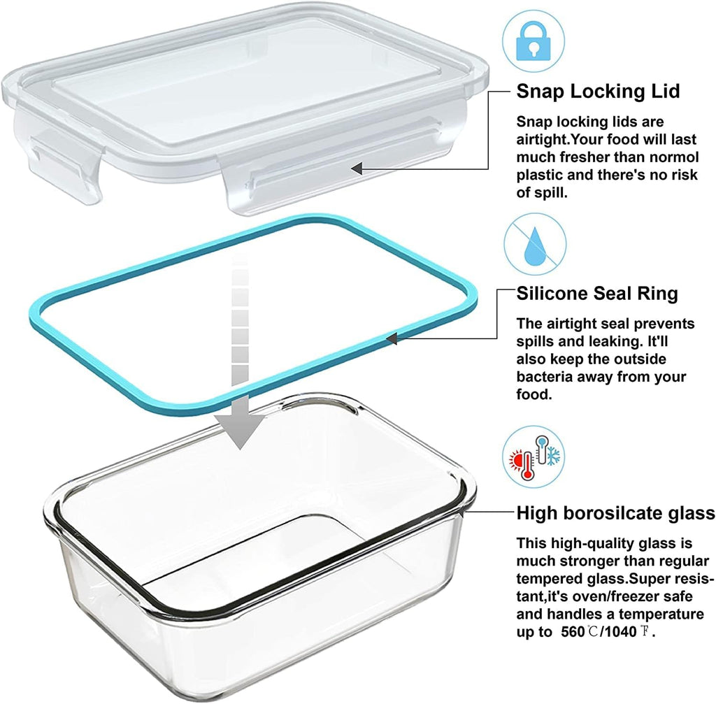 18 Piece Glass Food Storage Containers with Lids, Glass Meal Prep Containers, food storage Containers for Food