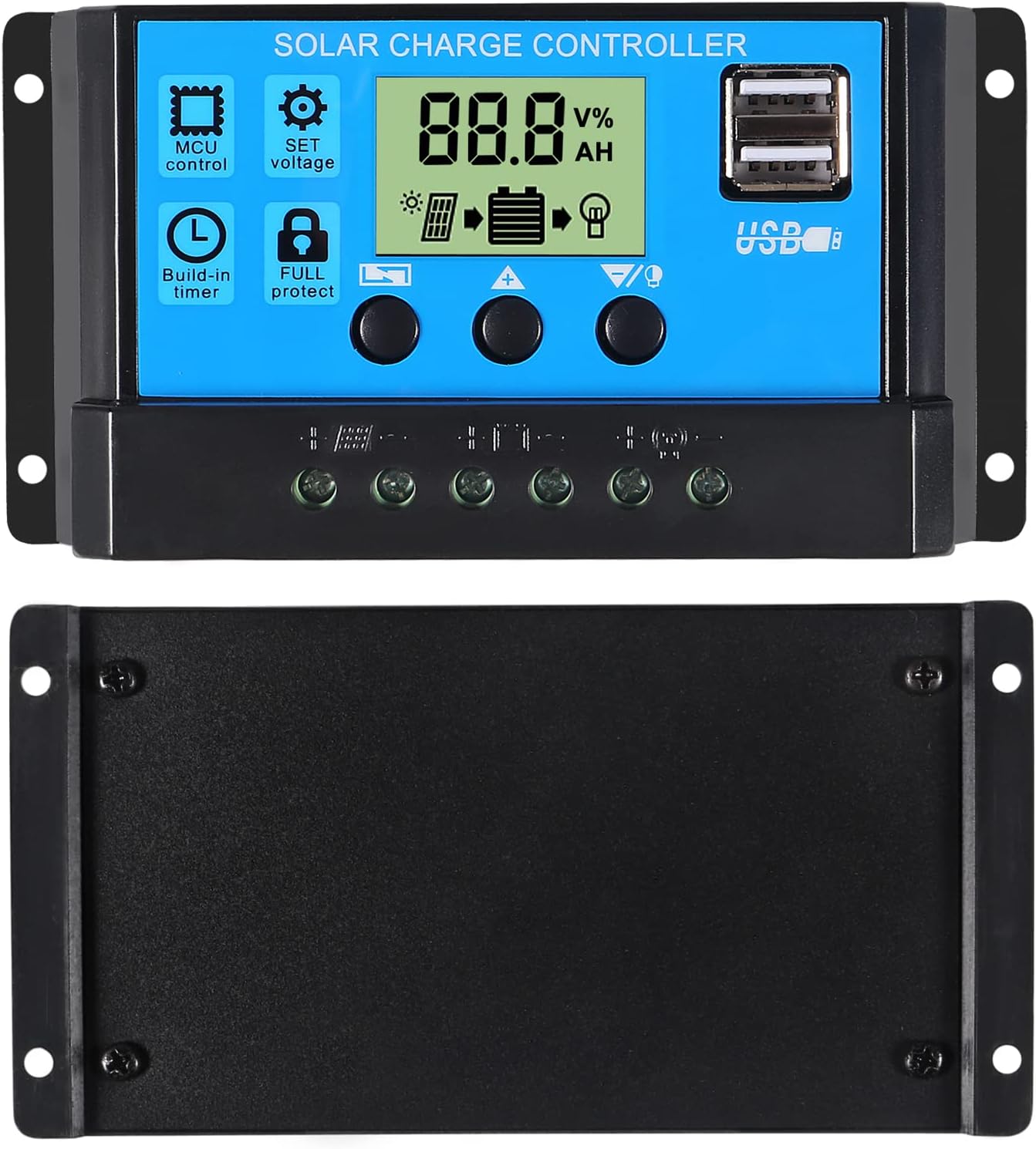 2pcs 30A Solar Charge Controller 12V/ 24V Solar Panel Charge Controller Intelligent Regulator with 5V Dual USB Port