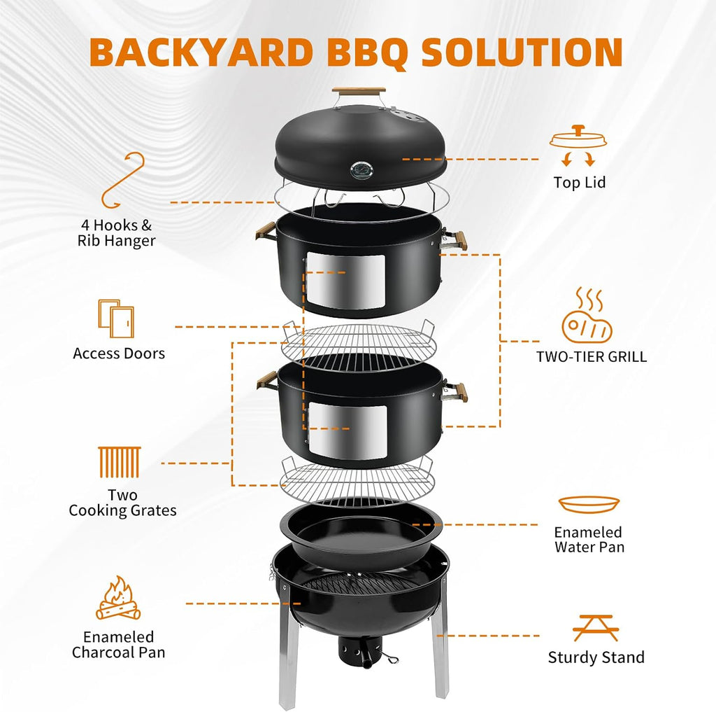 Vertical Charcoal Smoker Grills: Premium 20.5 Inch BBQ Meat Smokers