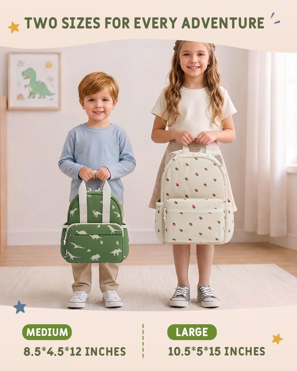 Corduroy Toddler Backpack for Preschool Boys Girls Ages 2-4 | 12 Inch Water-Resistant Small Kids Backpack for School