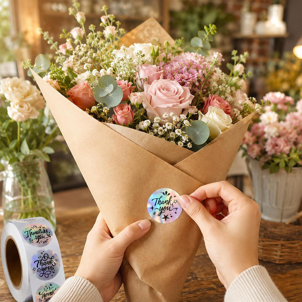 Thank You Stickers 1000pcs, 1 Inch Holographic Round Thank You Stickers