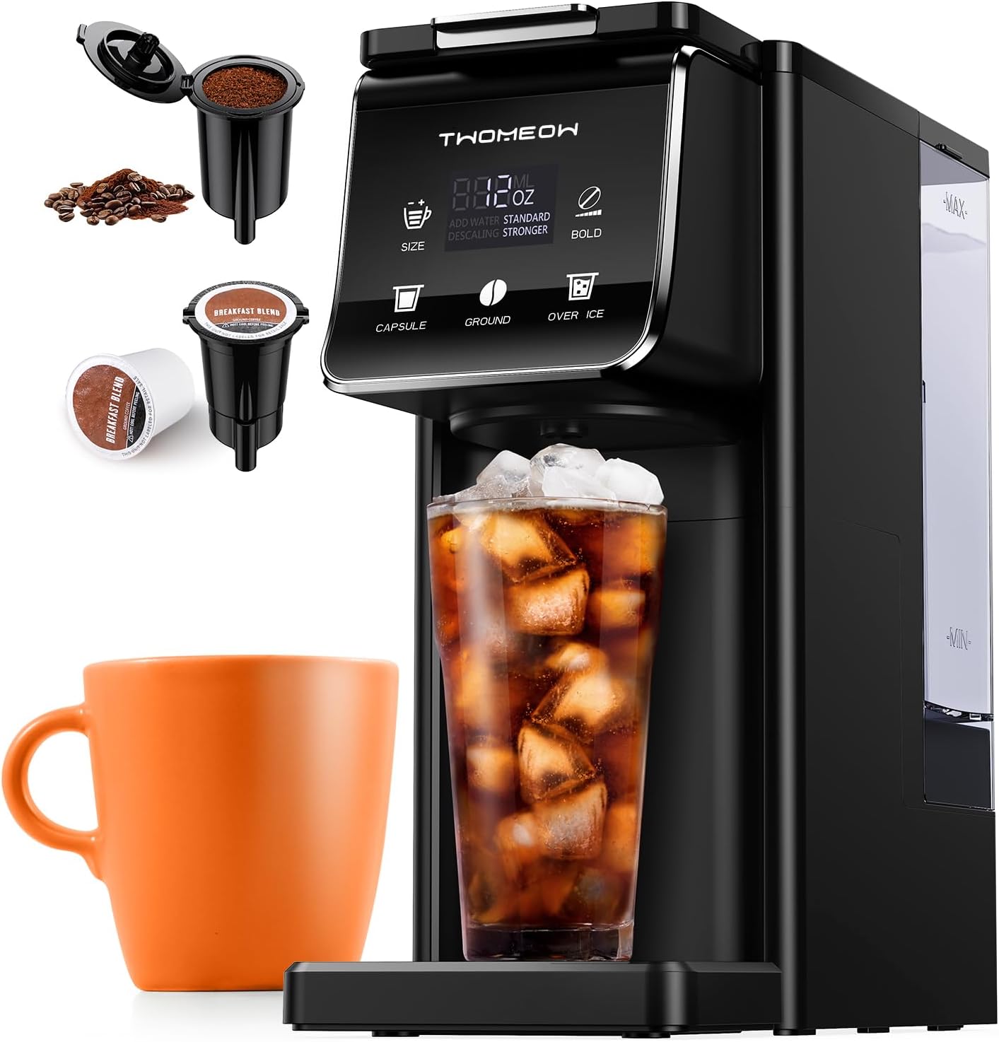 Coffee Maker Hot & Iced With Bold Setting,Single Serve Coffee Maker For K Cup And Grounds,52 Oz Removable Water