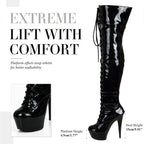Women's Over The Knee Thigh High Heel Boots Platform Zip Buckle Lace Up Black US Size 9