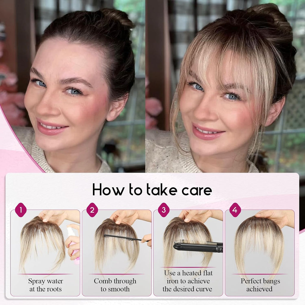 Clip in Bangs, 100% Human Hair Bangs with 3 Non-slip Clips, 360°Cover Top HairPieces with 5 inch Wispy Fringes for