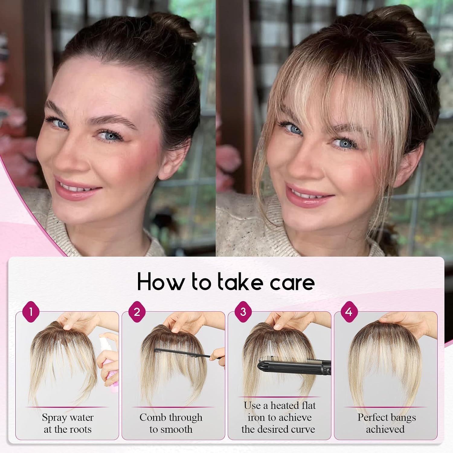Clip in Bangs, 100% Human Hair Bangs with 3 Non-slip Clips, 360°Cover Top HairPieces with 5 inch Wispy Fringes for