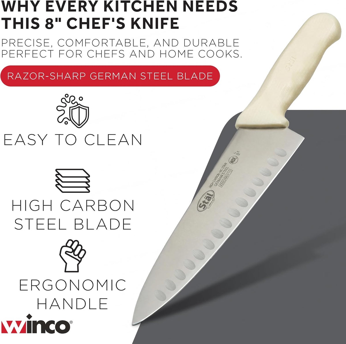 8" White Hollow Ground Chef's Knife