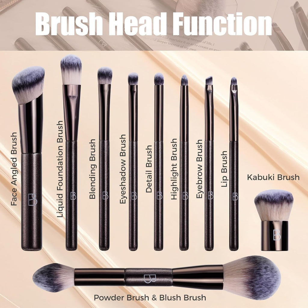 Travel Makeup Brush Set BS-MALL Ultra-Soft Synthetic Bristles Eyeshadow Brush, Foundation Brush for Liquid Makeup