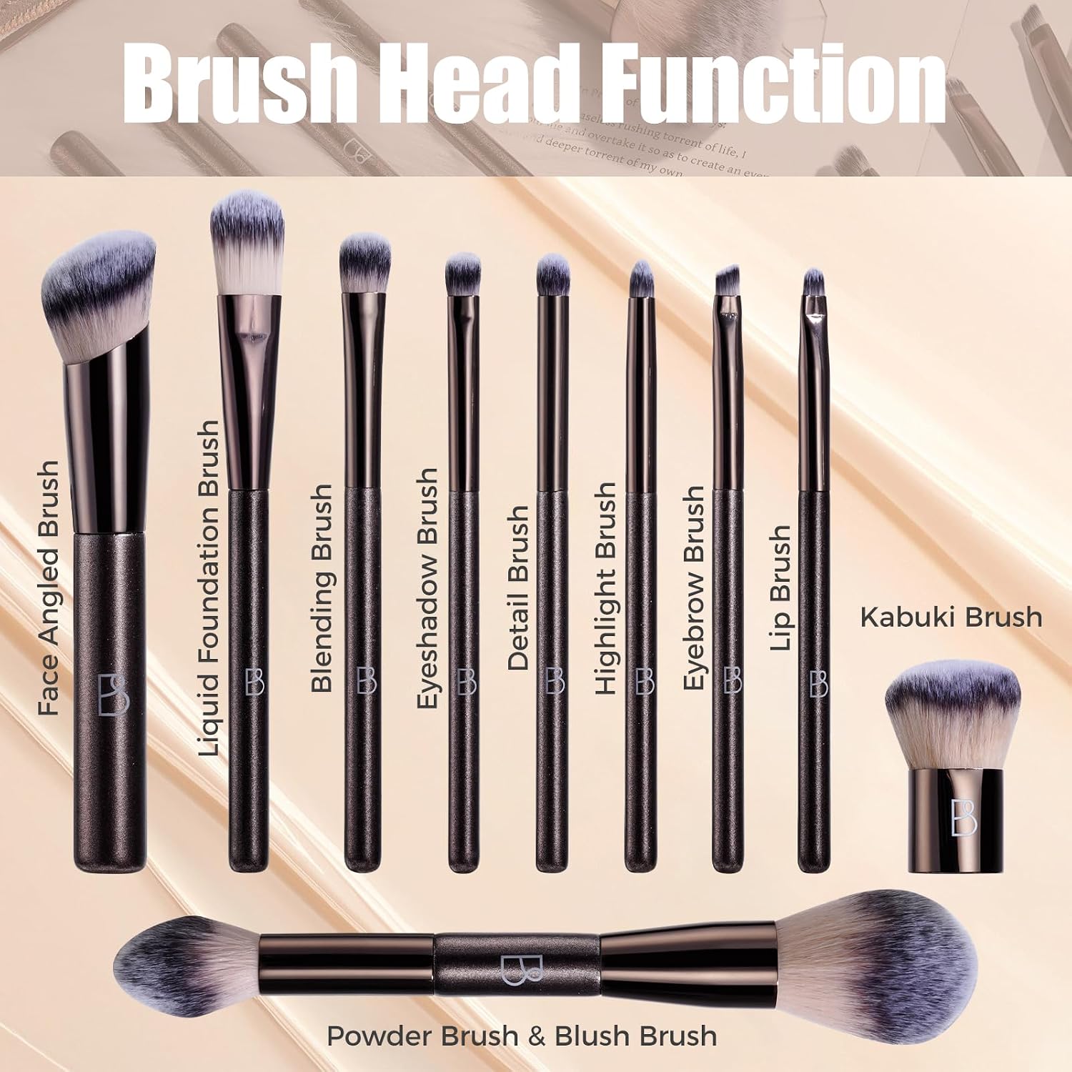 Travel Makeup Brush Set BS-MALL Ultra-Soft Synthetic Bristles Eyeshadow Brush, Foundation Brush for Liquid Makeup