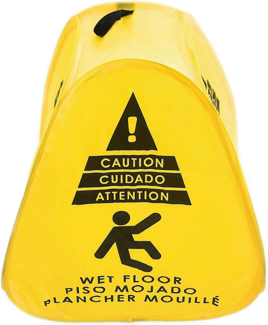 Kraken Sign Co - Pop-up Sign, Yellow 4-Sided Bilingual Trilingual English/Spanish/French Warning, Pop-up Caution Wet