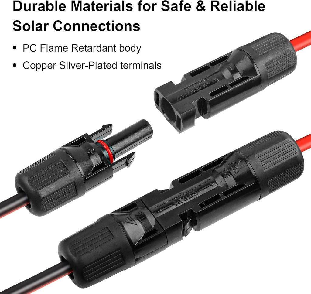 10AWG SAE to Solar Panel Connector Cable 1FT 2PCS, Heavy-Duty Tinned Copper, Solar Extension Cable with SAE Polarity