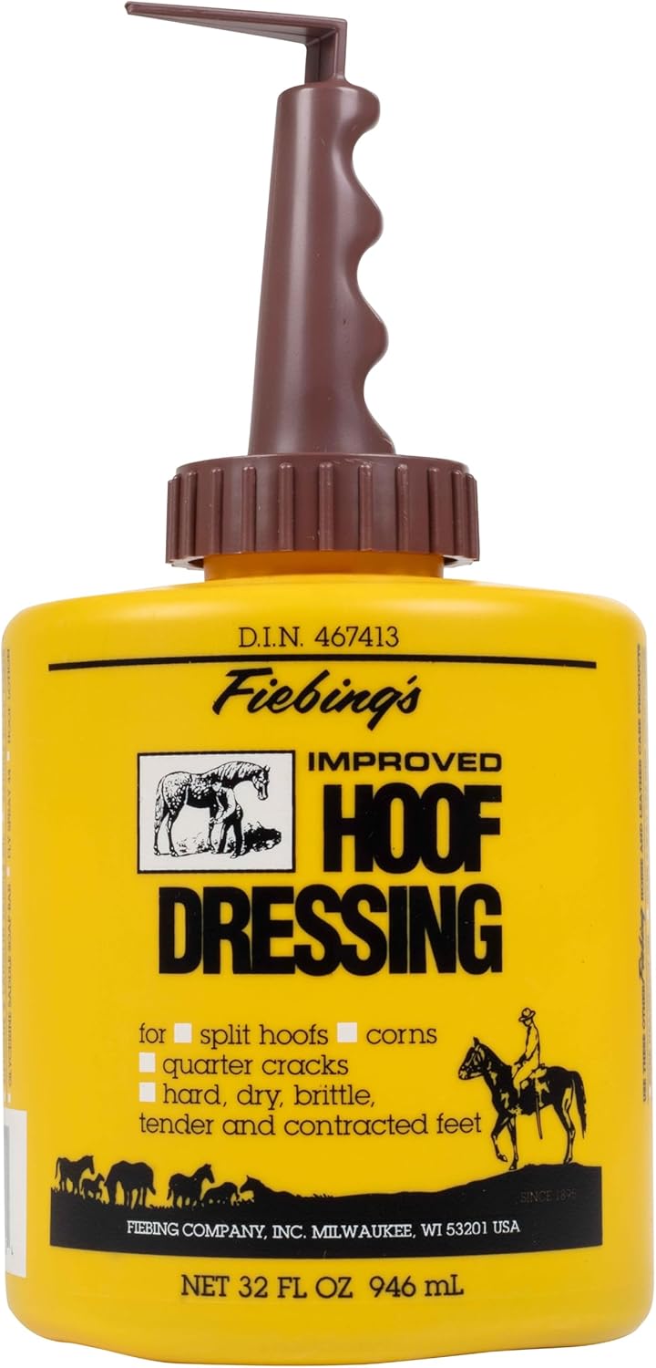 Hoof Oil for Horses with Mineral Oil (32 oz) - Hoof Dressing with Applicator Brush to Condition Dry, Split Hooves &