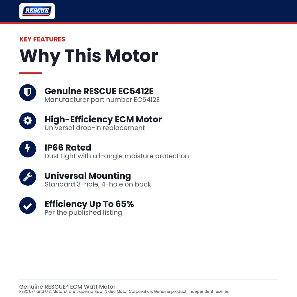 US Motors RESCUEÂ ECM Refrigerator Watt Motor #EC5412E